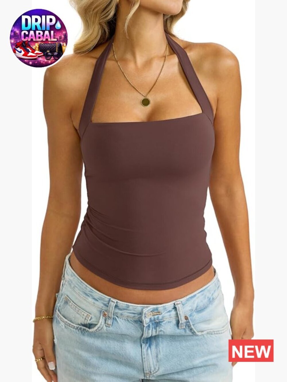 Double Lined Halter Tank Sexy Square Neck Fitted Open Back Sleeveless Top Y2K